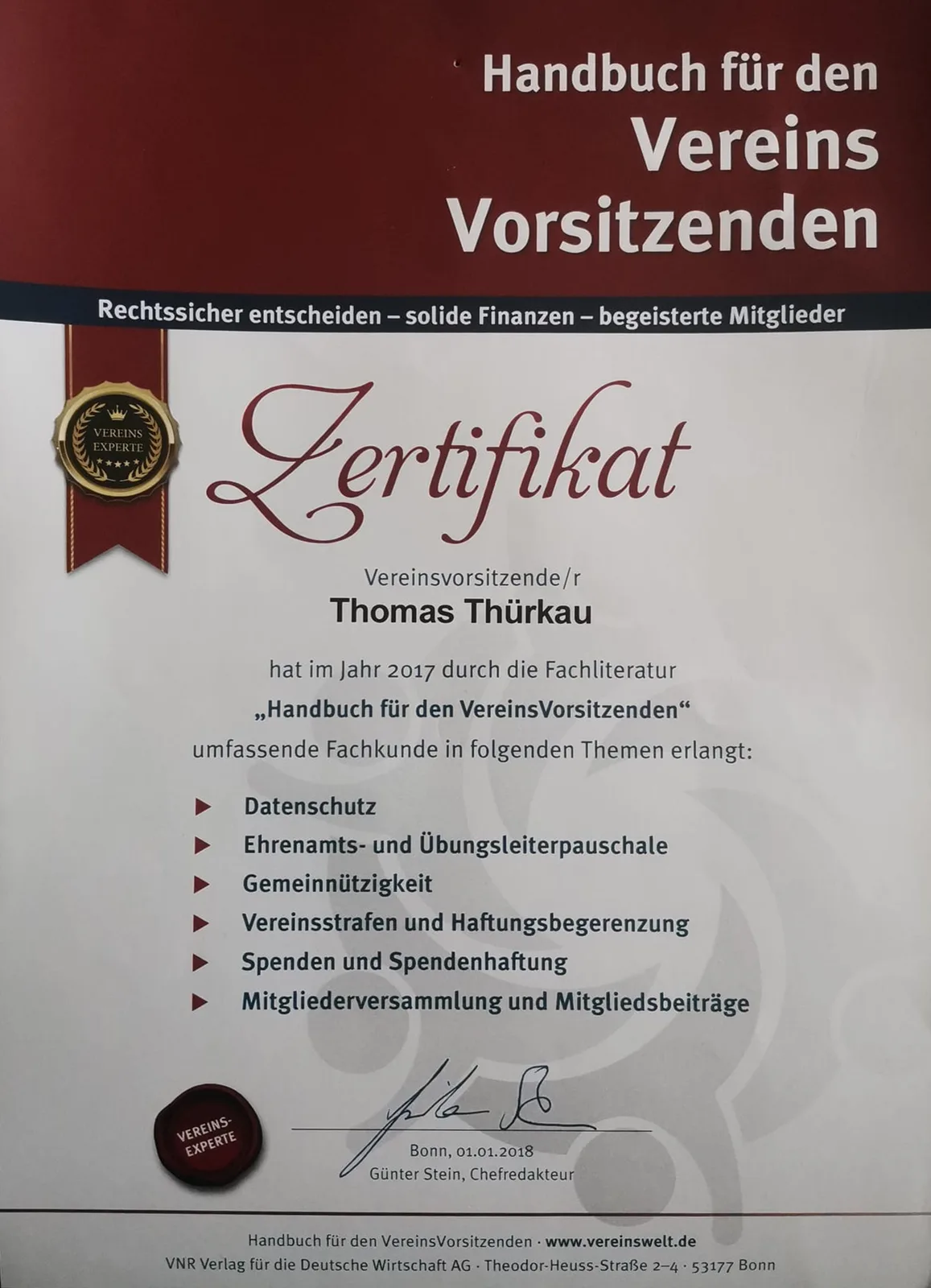 Urkunde 5 des Team Thürkau